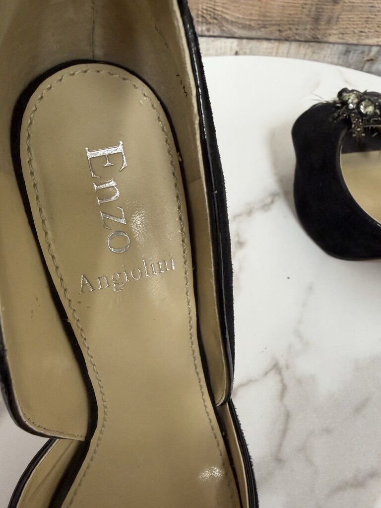 Enzo Angiolini black platform pump with jeweled embellishment