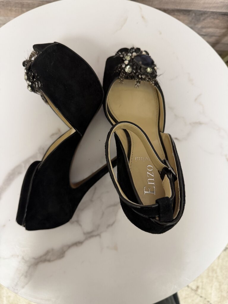 Enzo Angiolini black platform pump with jeweled embellishment