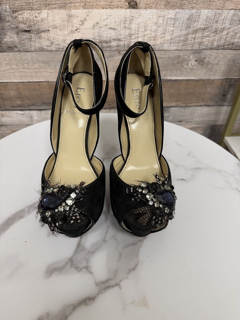 Enzo Angiolini black platform pump with jeweled embellishment
