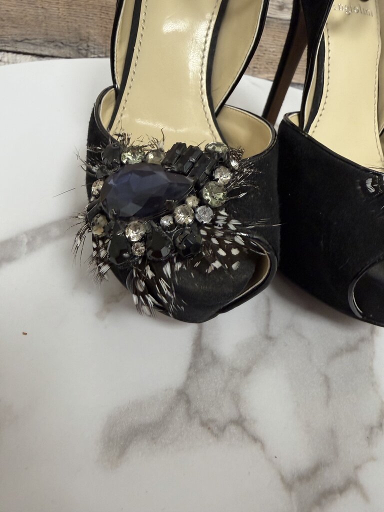 Enzo Angiolini black platform pump with jeweled embellishment