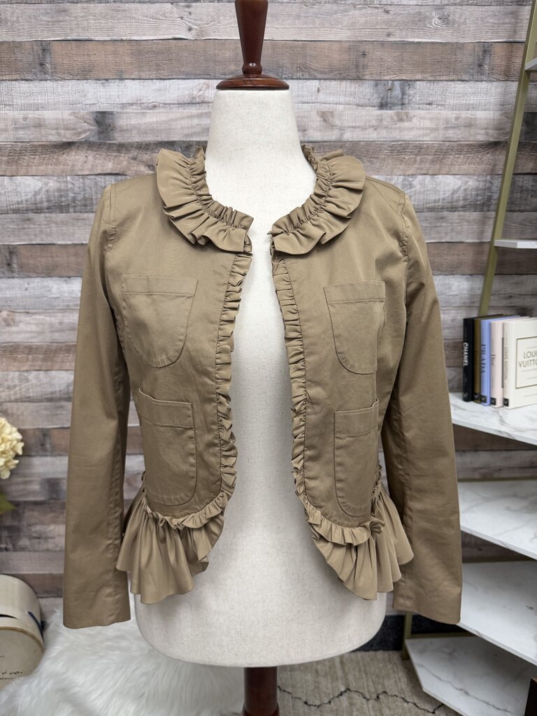 J Crew Tan Ruffle Chino Jacket