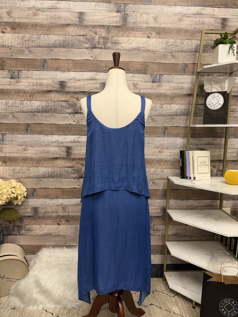 Halston blue summer dress v neck asymmetrical hem