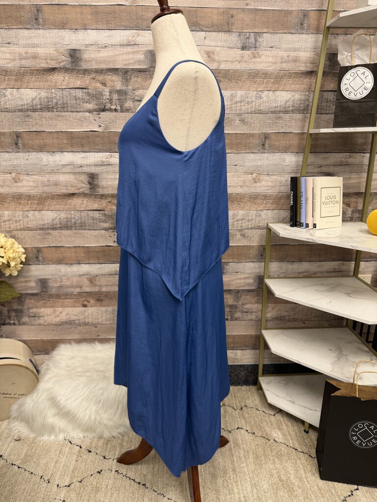 Halston blue summer dress v neck asymmetrical hem