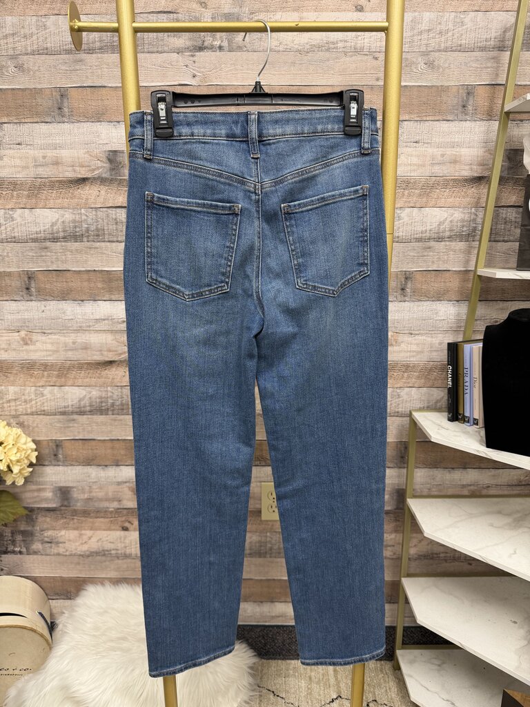 Chicos pearl embellished high rise straight leg ankle jeans