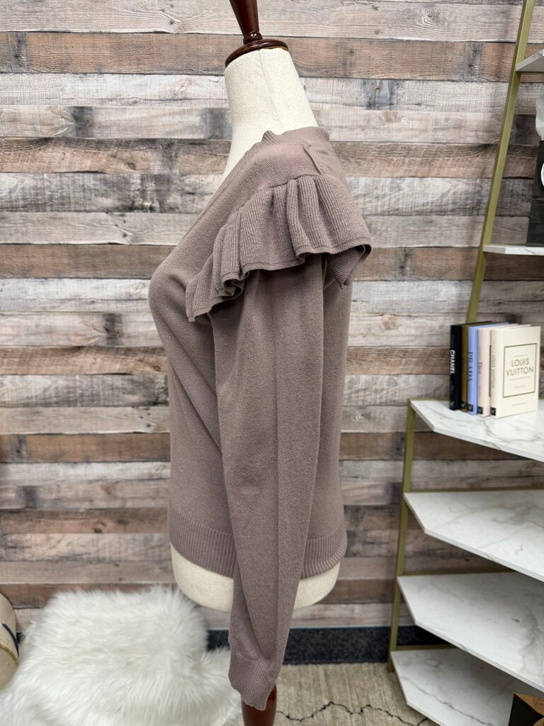 Truth by Republic brown ruffle shoulder v neck sweater