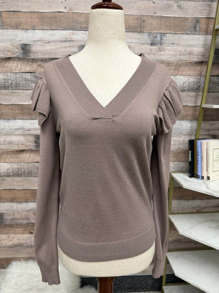 Truth by Republic brown ruffle shoulder v neck sweater
