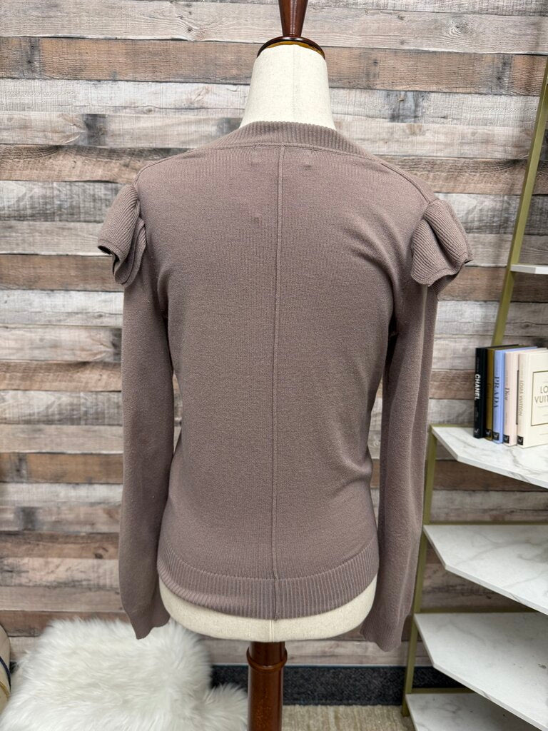 Truth by Republic brown ruffle shoulder v neck sweater