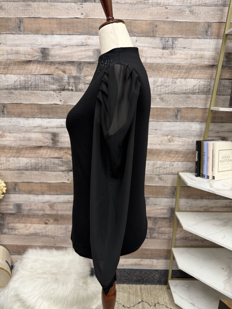 Barlll black embellished sheer long sleeve top