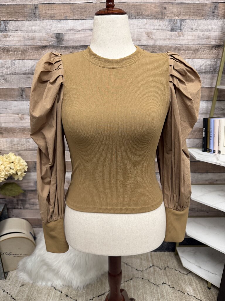 TCEC brown puff sleeve sweater