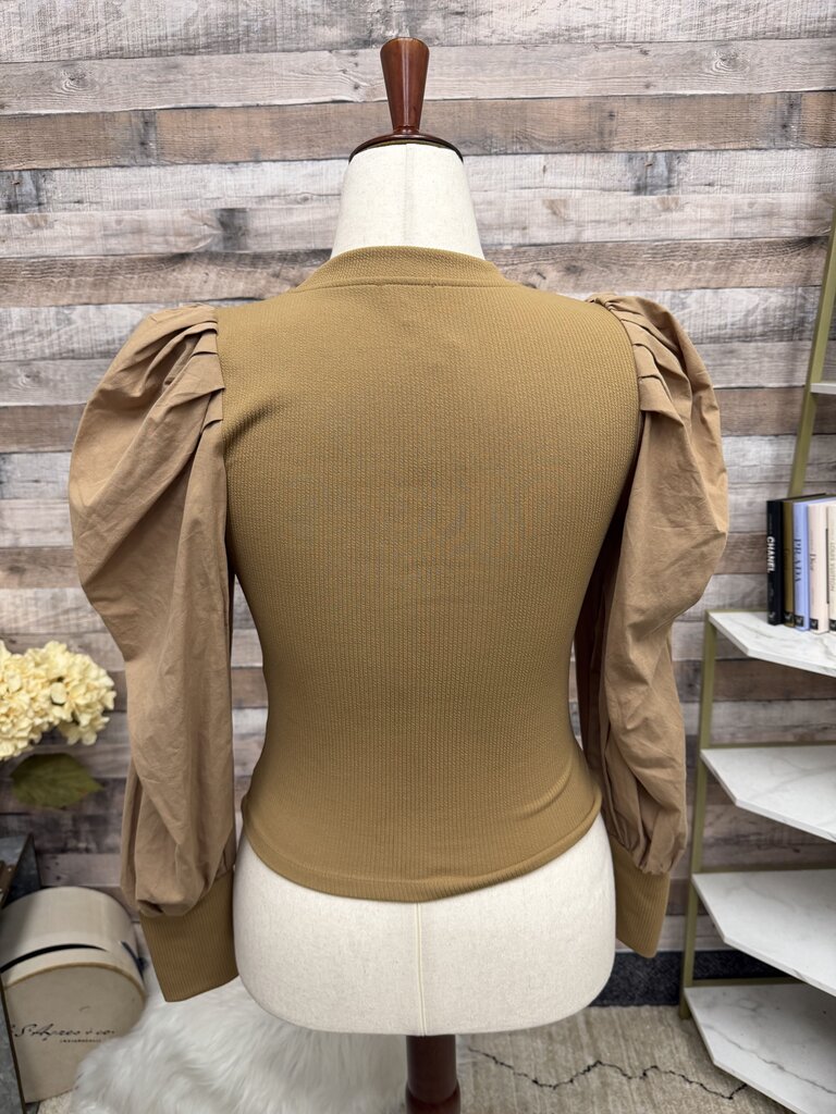 TCEC brown puff sleeve sweater