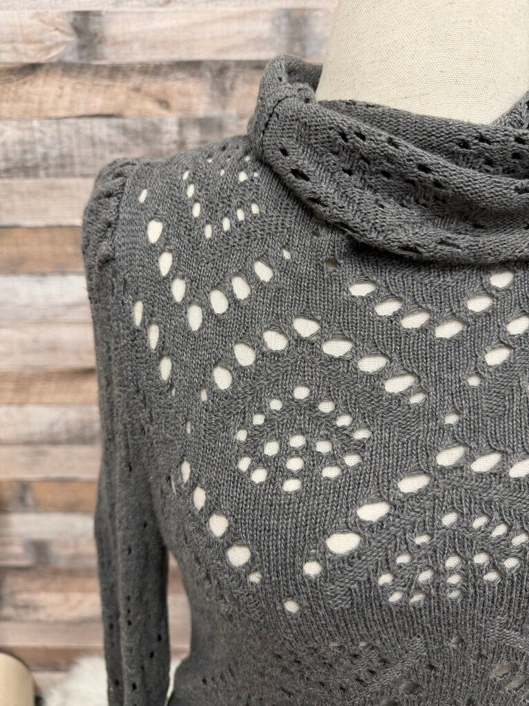 Free People gray open knit turtleneck sweater