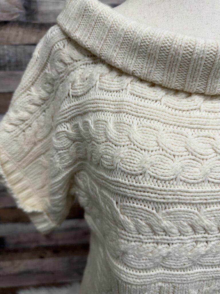 Express cream cotton cable knit cowl neck short sleeve sweater