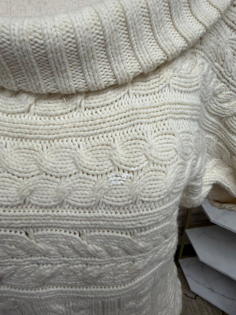 Express cream cotton cable knit cowl neck short sleeve sweater