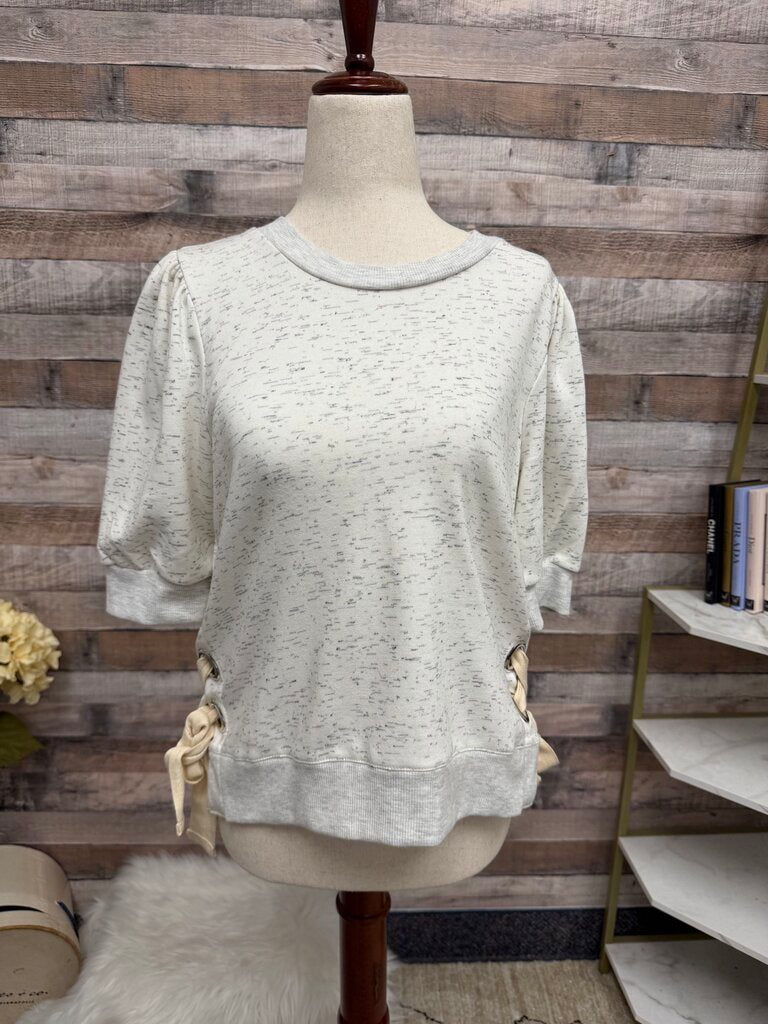 Nicole Miller gray short sleeve sweatshirt with side button detail