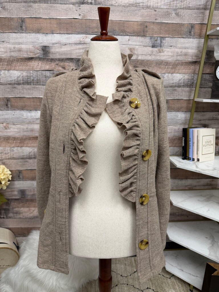 Luii brown ruffle collar large button up coat