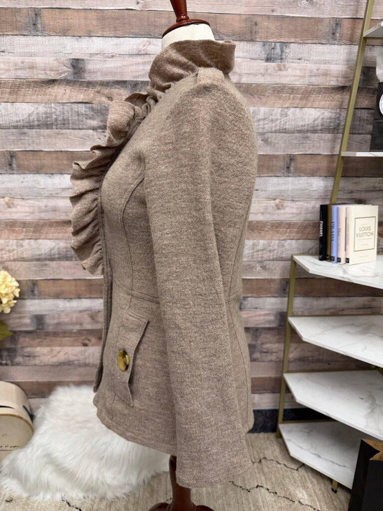 Luii brown ruffle collar large button up coat