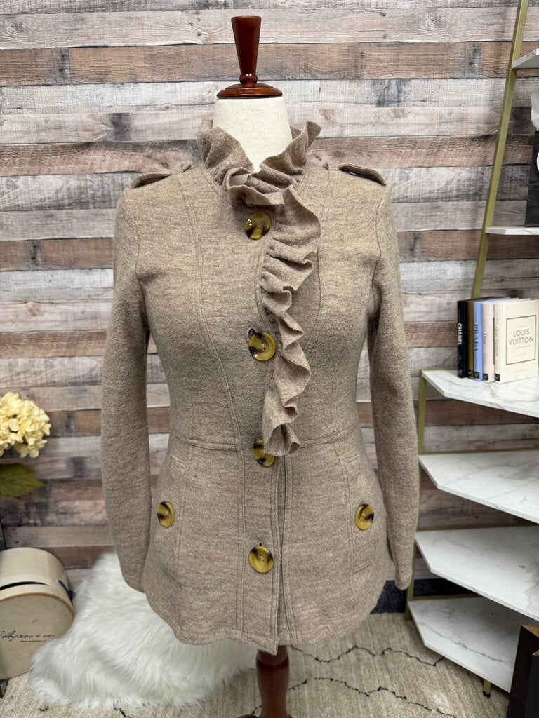 Luii brown ruffle collar large button up coat