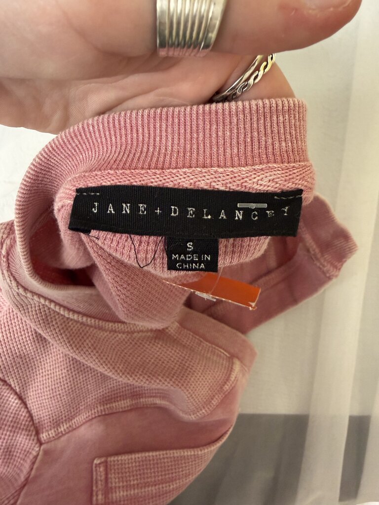 Jane + Delancey pink waffle knit Henley top with distressed details