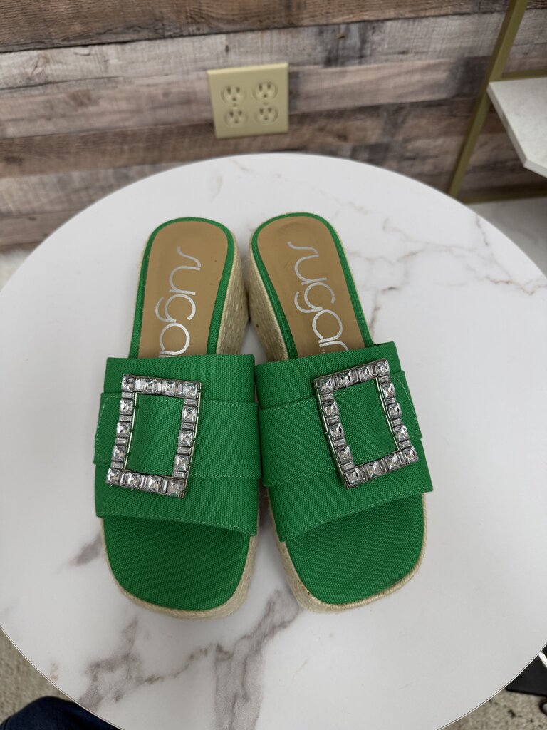 Sugar green canvas wedge sandals