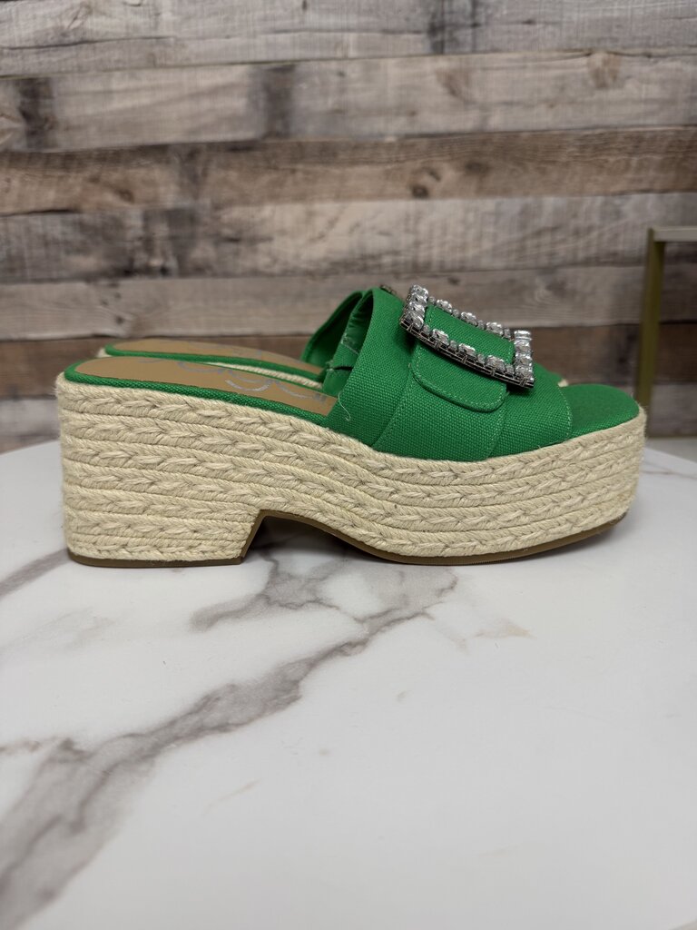 Sugar green canvas wedge sandals