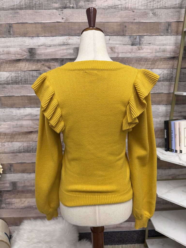 DRA yellow ruffle cable knit sweater