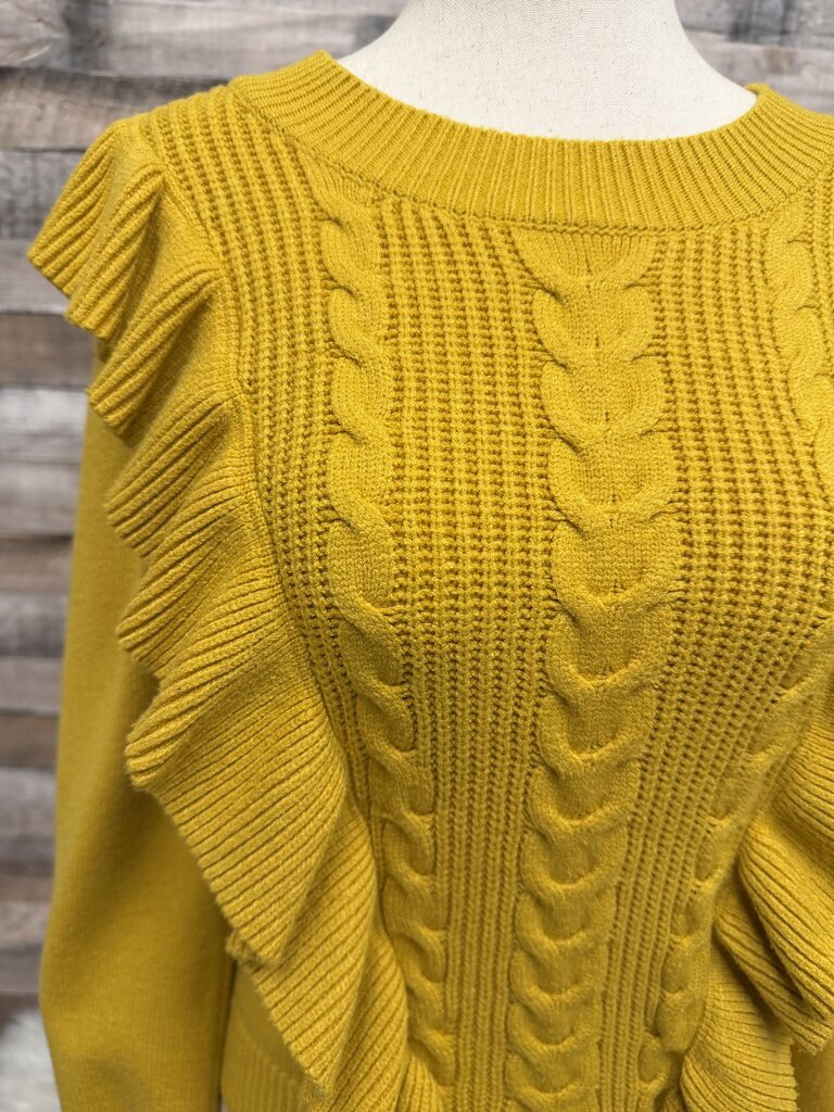 DRA yellow ruffle cable knit sweater