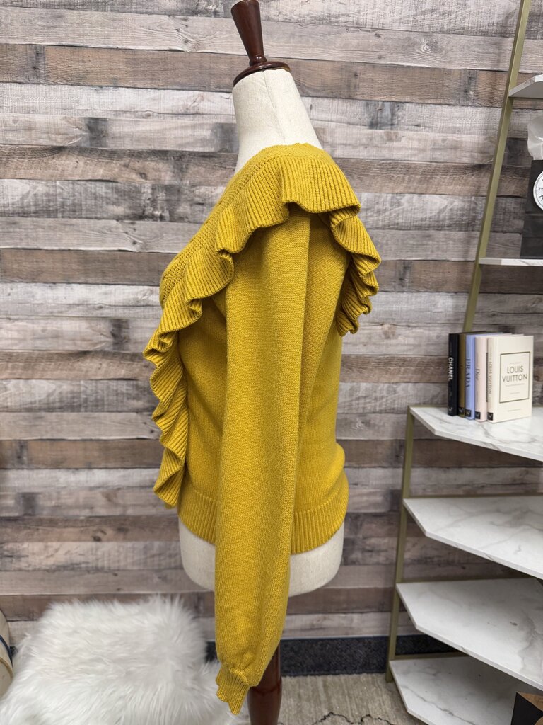 DRA yellow ruffle cable knit sweater