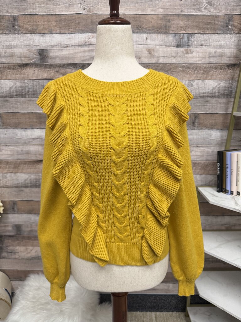 DRA yellow ruffle cable knit sweater