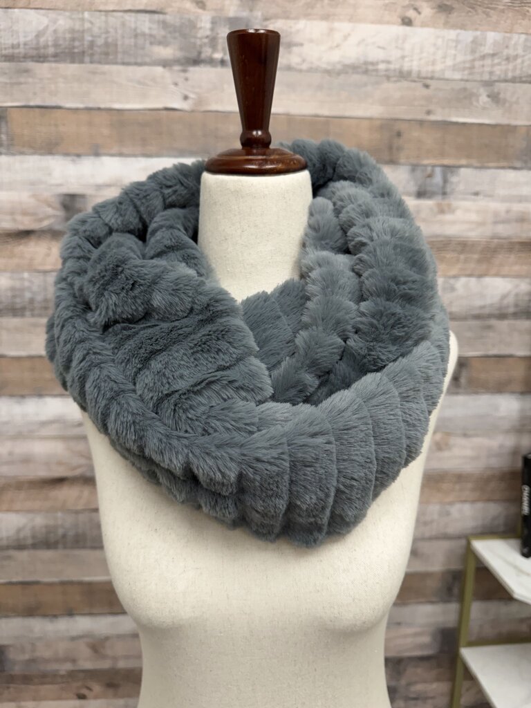 Top it Off Gray fuzzy wrap scarf