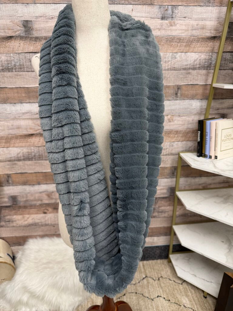 Top it Off Gray fuzzy wrap scarf