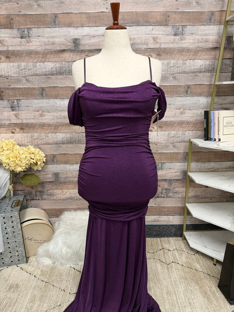 Emerald Sundae purple ruched evening gown NWT