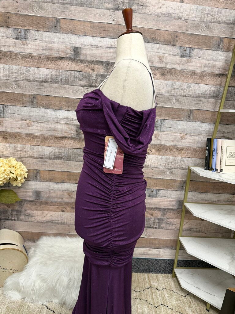 Emerald Sundae purple ruched evening gown NWT
