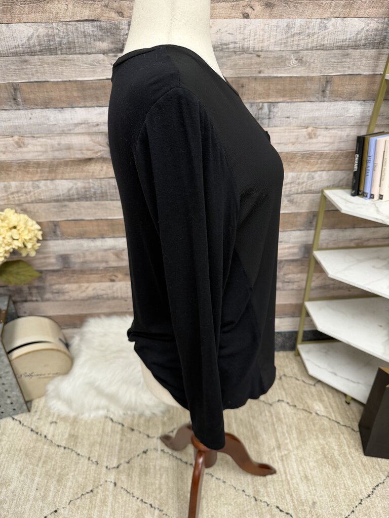 New York Collection black with velvet pocket long sleeve shirt