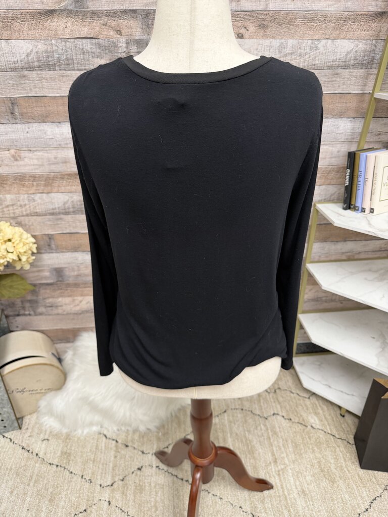 New York Collection black with velvet pocket long sleeve shirt