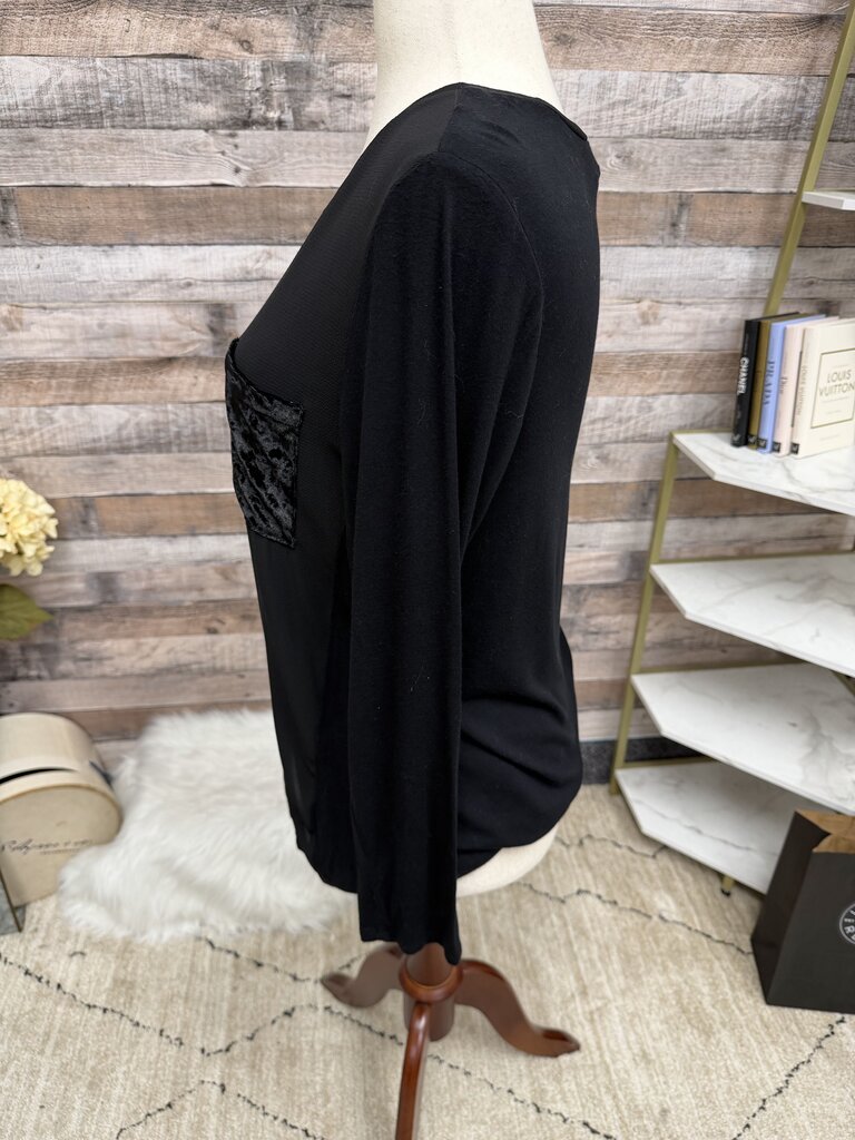 New York Collection black with velvet pocket long sleeve shirt