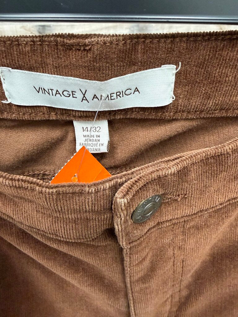 Vintage America brown high rise straight leg corduroy pant