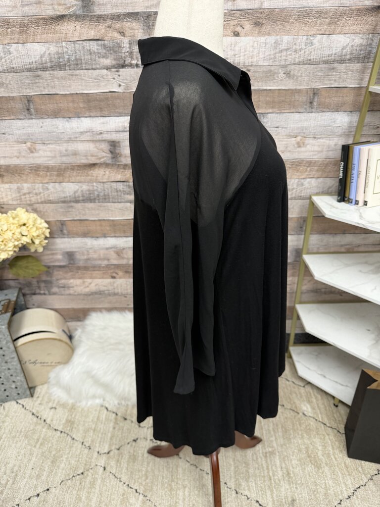 Cupio black mesh long sleeve with collar top