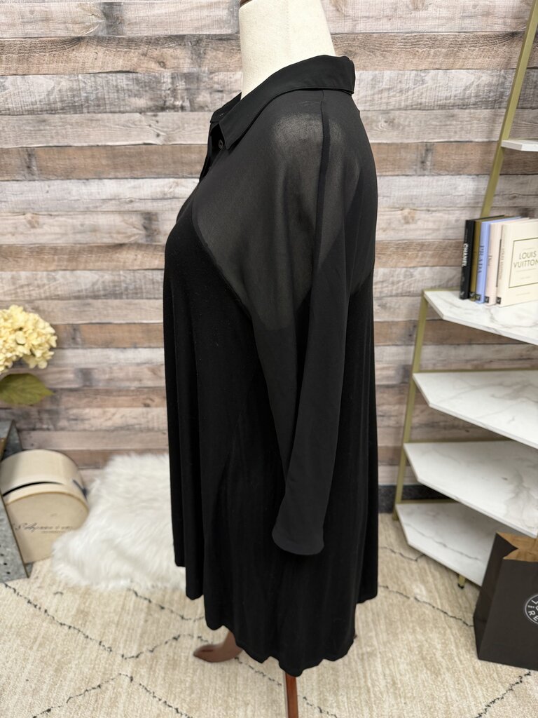 Cupio black mesh long sleeve with collar top