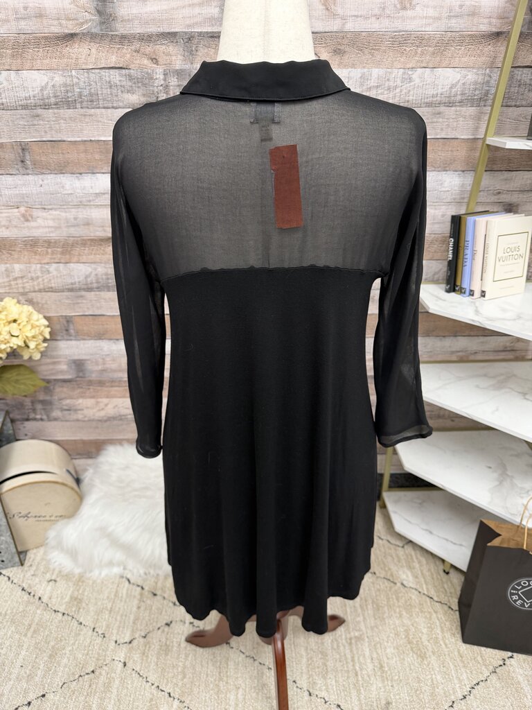 Cupio black mesh long sleeve with collar top
