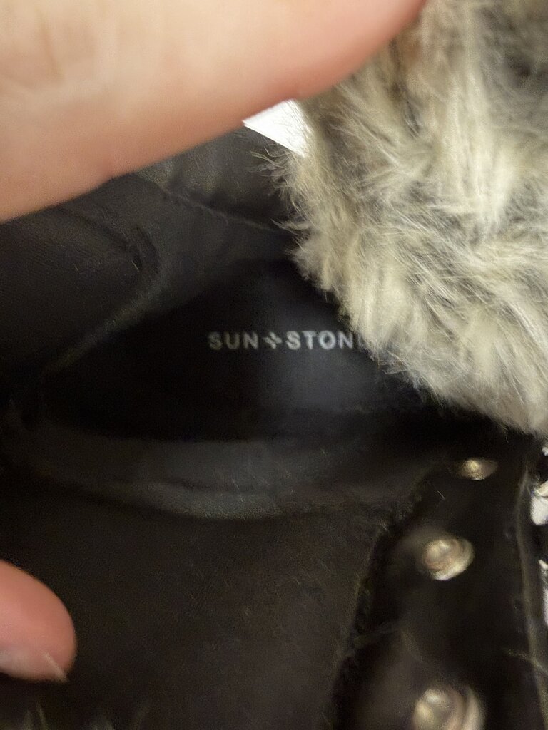 Sun +Stone faux leather combat boot with faux fur trim