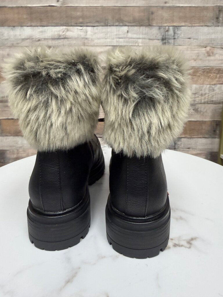 Sun +Stone faux leather combat boot with faux fur trim