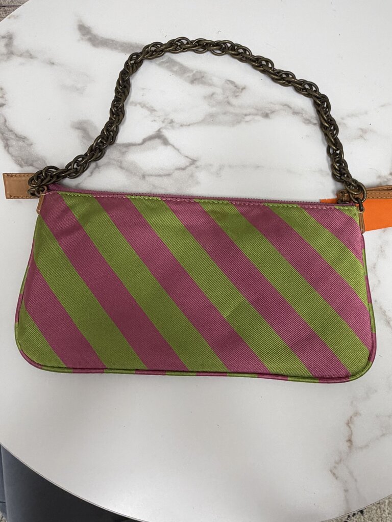 J Crew pink/green stripe with chain purse J Crew pink/green OS women ACCESSORIES