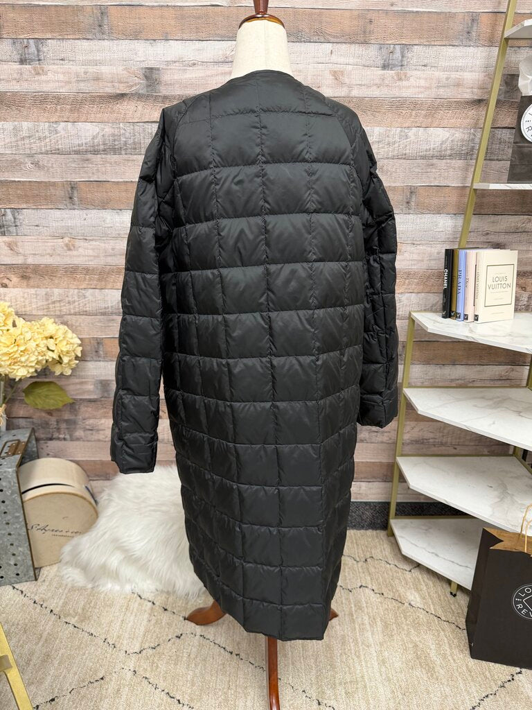Theory black quilted down puffer long length coat
