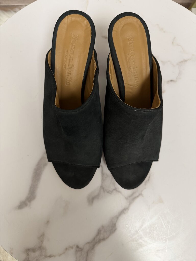 Firenze Studio black suede open toe mule
