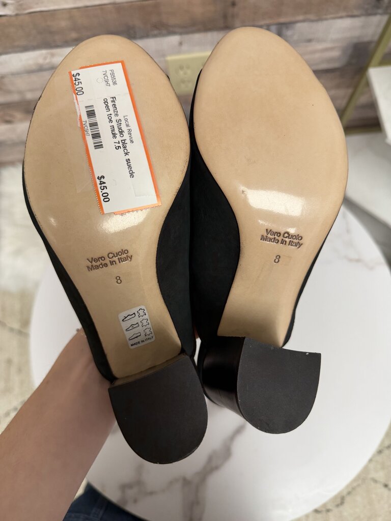 Firenze Studio black suede open toe mule