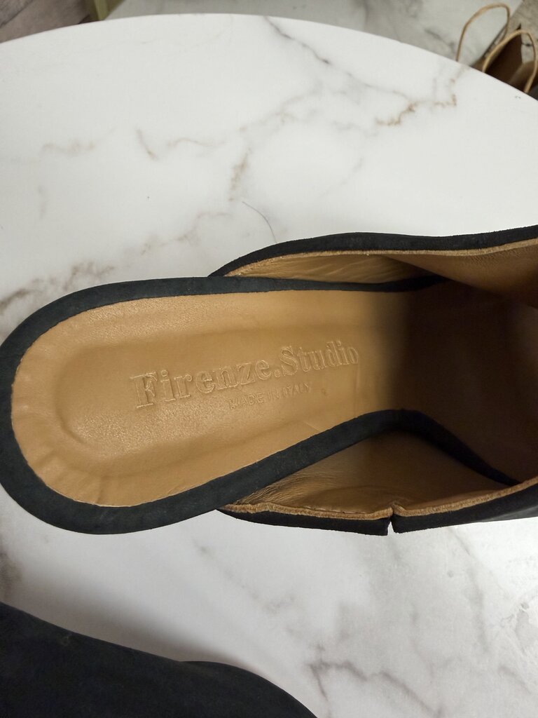 Firenze Studio black suede open toe mule