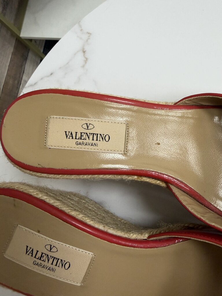 Valentino red patent leather espadrille wedge sandal with bow