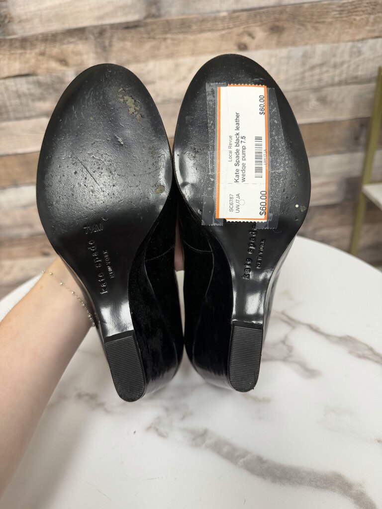 Kate Spade black leather wedge pump
