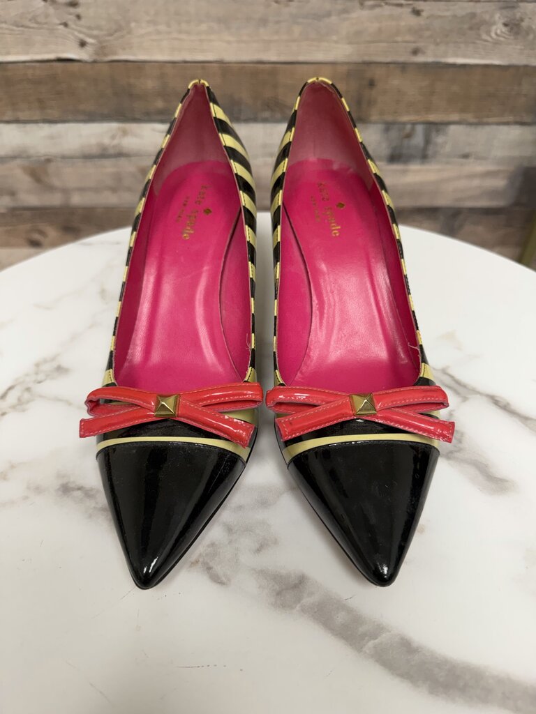 Kate Spade black/white with pink bow pumps
