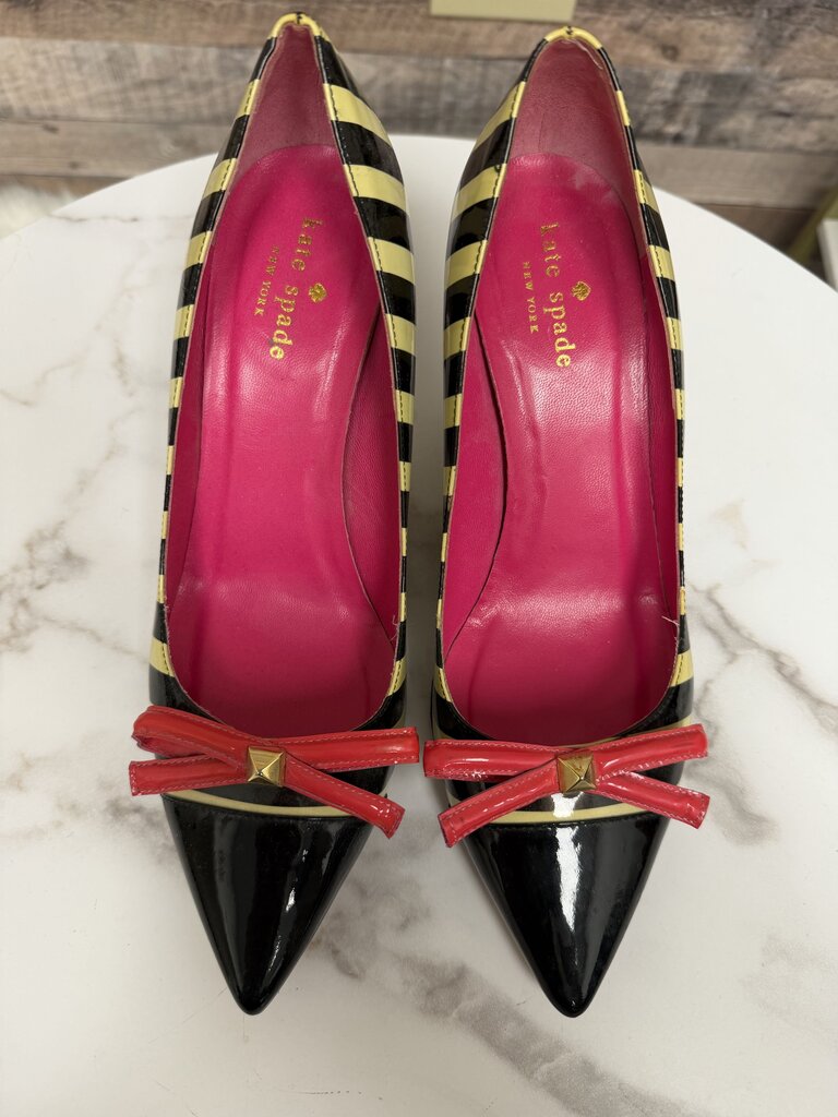 Kate Spade black/white with pink bow pumps
